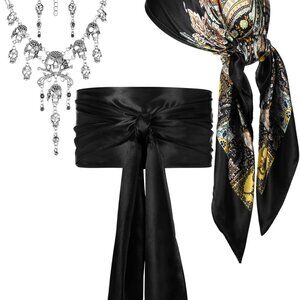 4 Pieces Pirate Costume Accessories Women Pirate Hat Head Scarf Pirate Sash Belt